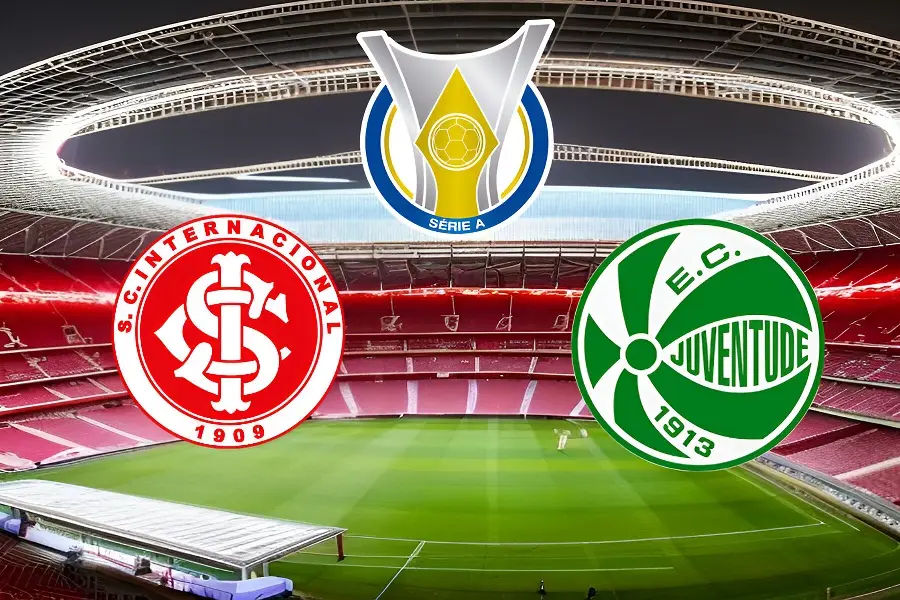 Logos do Internacional e Juventude com informações sobre o clássico gaúcho no Brasileirão 2025
