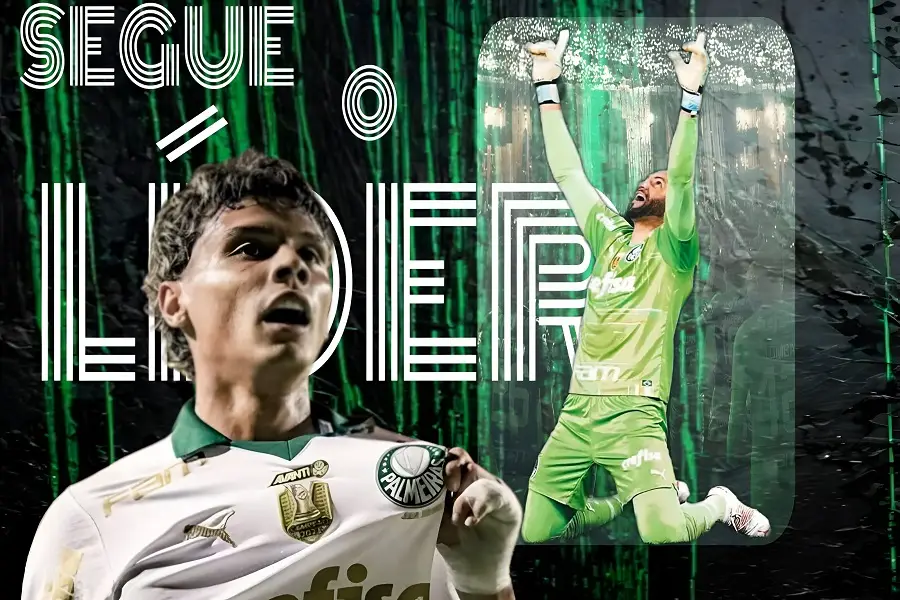 Jogadores do Palmeiras comemoram a lideranรงa do Brasileirรฃo 2025 apรณs vitรณria contra o Fortaleza, com destaque para richard rios e Weverton