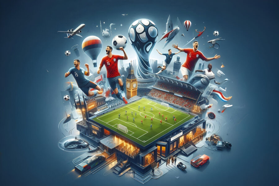 Infográfico com os principais jogos internacionais de futebol em 16 de maio de 2025, incluindo confrontos da Premier League, Campeonato Português e Campeonato Saudita. Destaques para Chelsea x Manchester United, Aston Villa x Tottenham e Al-Nassr x Al-Taawoun. Cores vibrantes e ícones ilustrativos destacam as informações-chave."