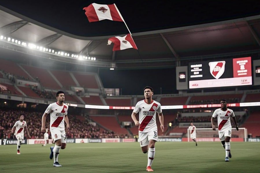 Jogadores do River Plate e Urawa Red Diamonds disputando bola em partida do Mundial de Clubes no estádio Lumen Field, Seattle