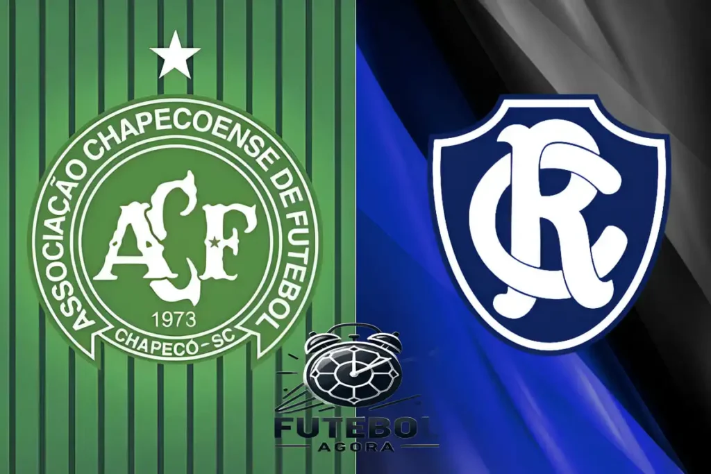 Logo da Chapecoense e logo do Remo lado a lado, simbolizando o confronto decisivo da Série B na Arena Condá.