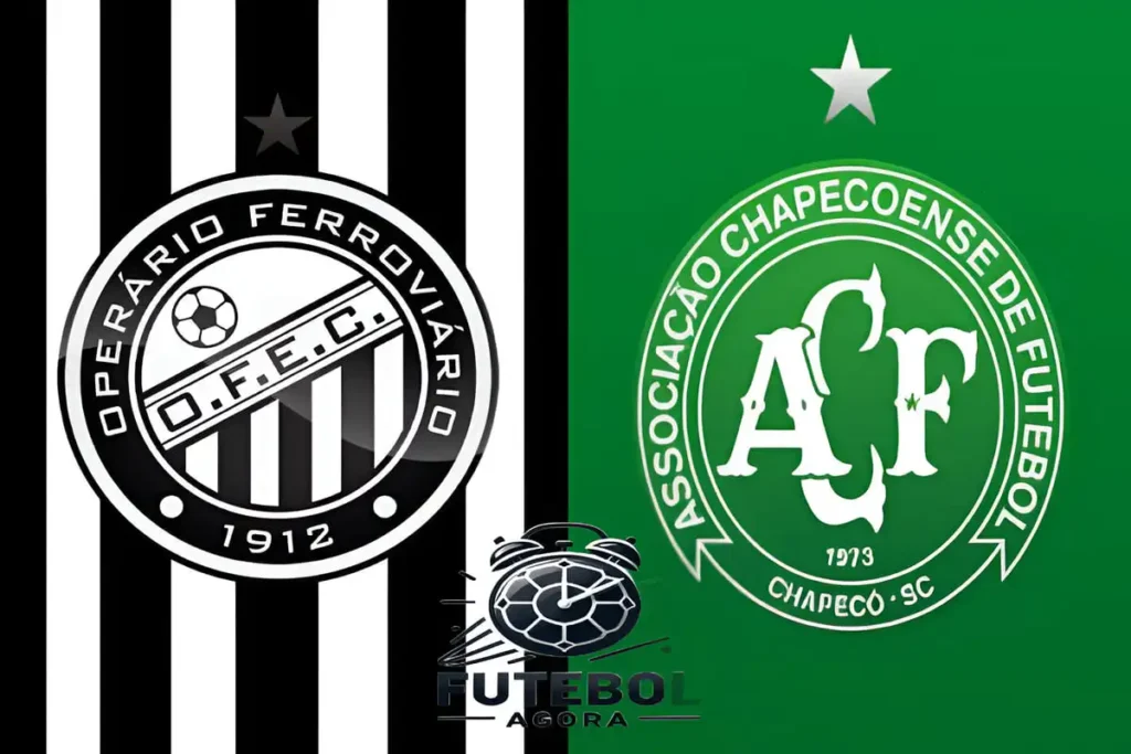Escudos de Operário-PR e Chapecoense com fundo estilizado representando confronto da Série B 2025 no estádio Germano Krüger