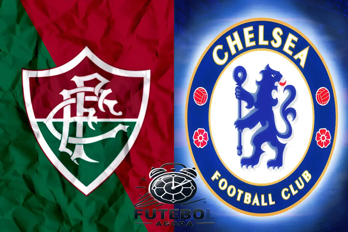 Escudos de Fluminense e Chelsea lado a lado representando a semifinal jogos de hoje do Mundial de Clubes 2025