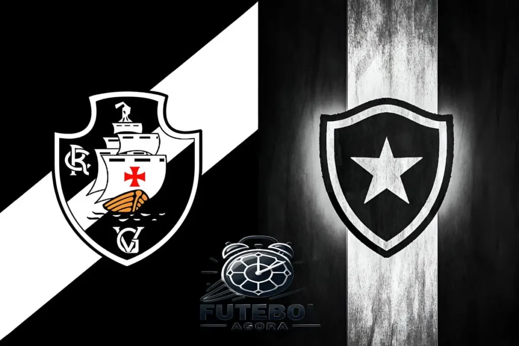 Logos Vasco da Gama e Botafogo se enfrentando em campo no Campeonato Brasileiro