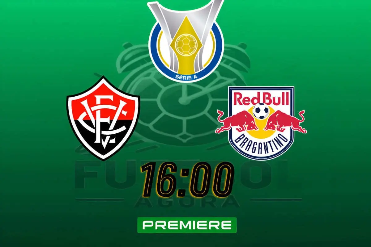 Confronto entre Vitória e Red Bull Bragantino pelo Brasileirão, com os escudos dos times em destaque.