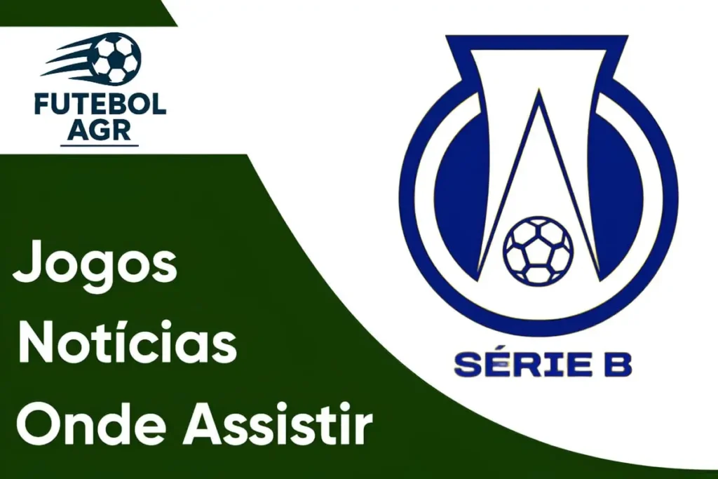 Logo do Futebol Agora ao lado do título "Brasileirão Série B ", com fundo de campo de futebol e faixa destacando "Tabela, Jogos e Notícias Atualizadas