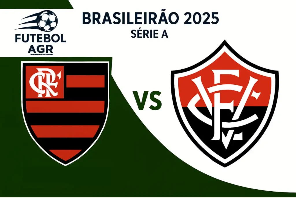 Flamengo x Vitória - Brasileirão 2025 Série A - Confronto no Maracanã entre os escudos dos dois times